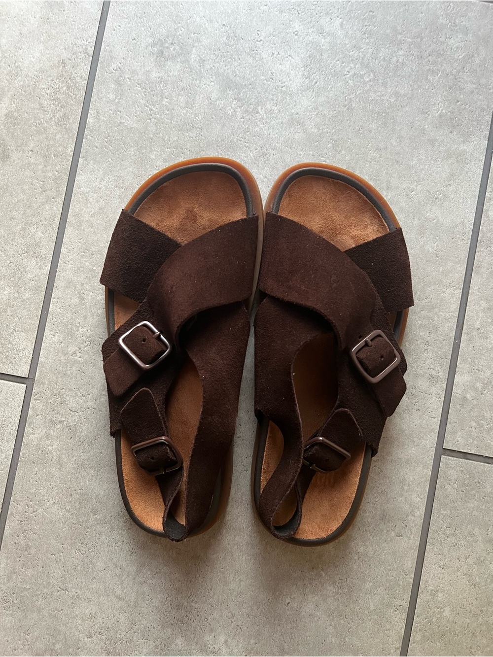 Camper Brown Suede Cross-Strap Buckle Sandals